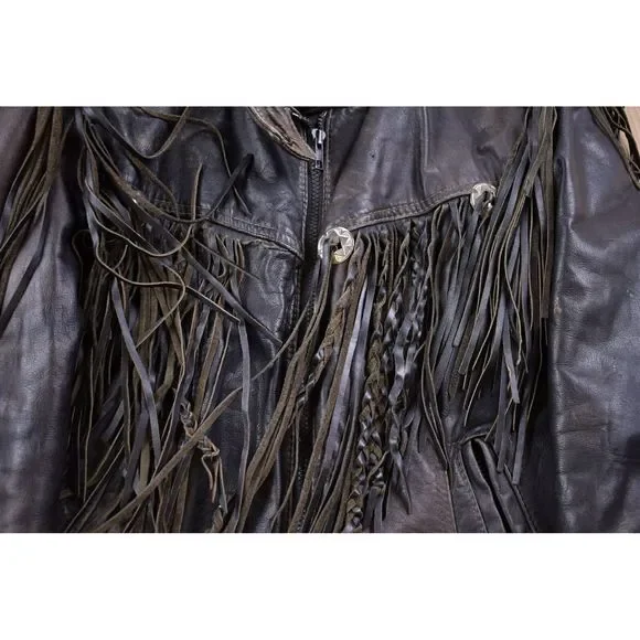 Vintage 1990s Woman's Leather Fringe Biker Jacket / Fall Outerwear / Leather Coa - Picture 3 of 5